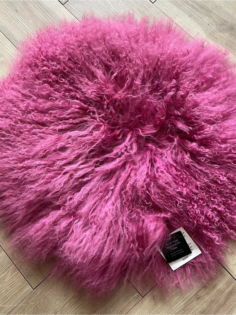 Z Gallerie Genuine Mongolian Lamb Fur Round Pillow Cover 18” Fuchsia Pink Luxury - Picture 2 of 9